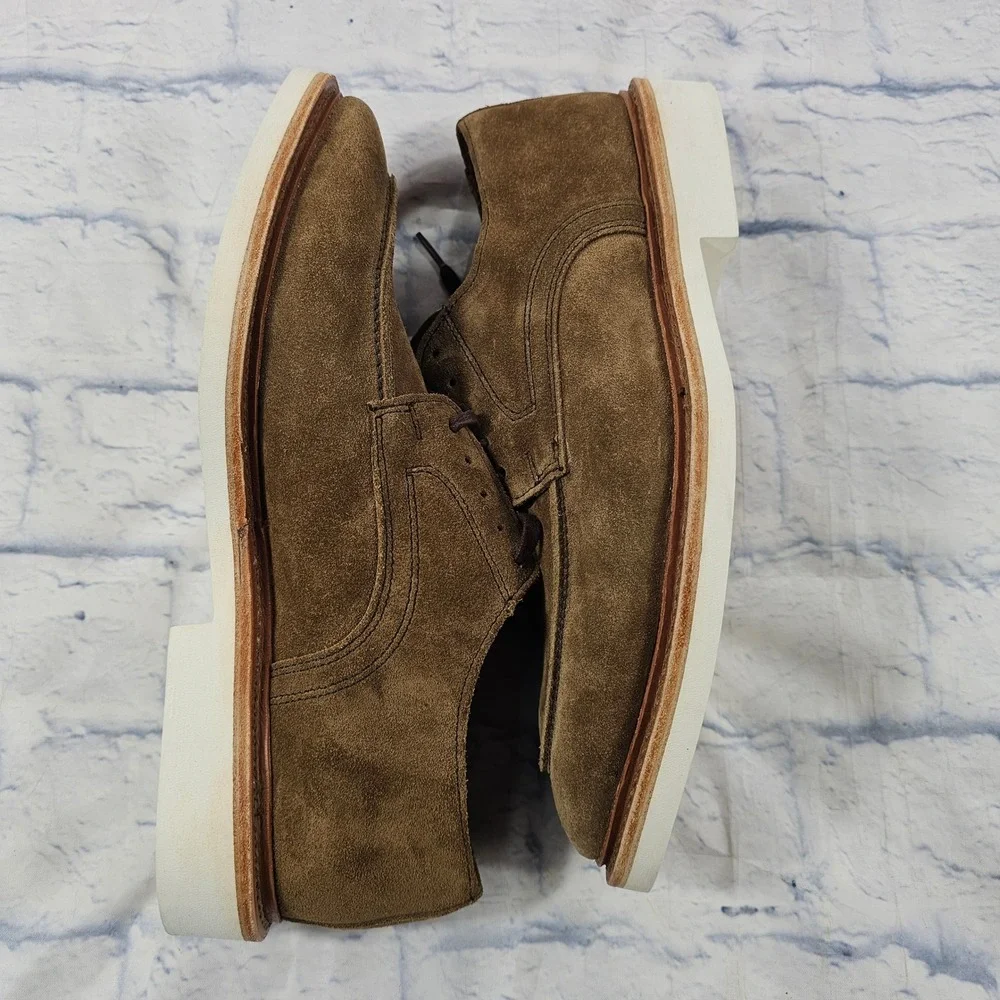 Allen Edmonds Waylon Suede Moc Derby Mens 9.5 Olive Brown Italian Leather Shoes